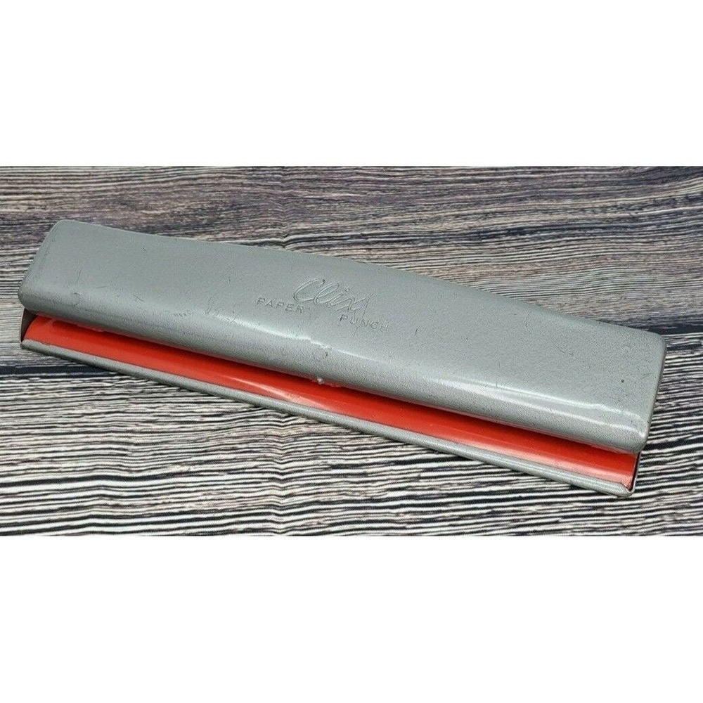Vintage CLIX Paper Punch 3 Hole Puncher Model No 3 Solid Metal Red Silver USA